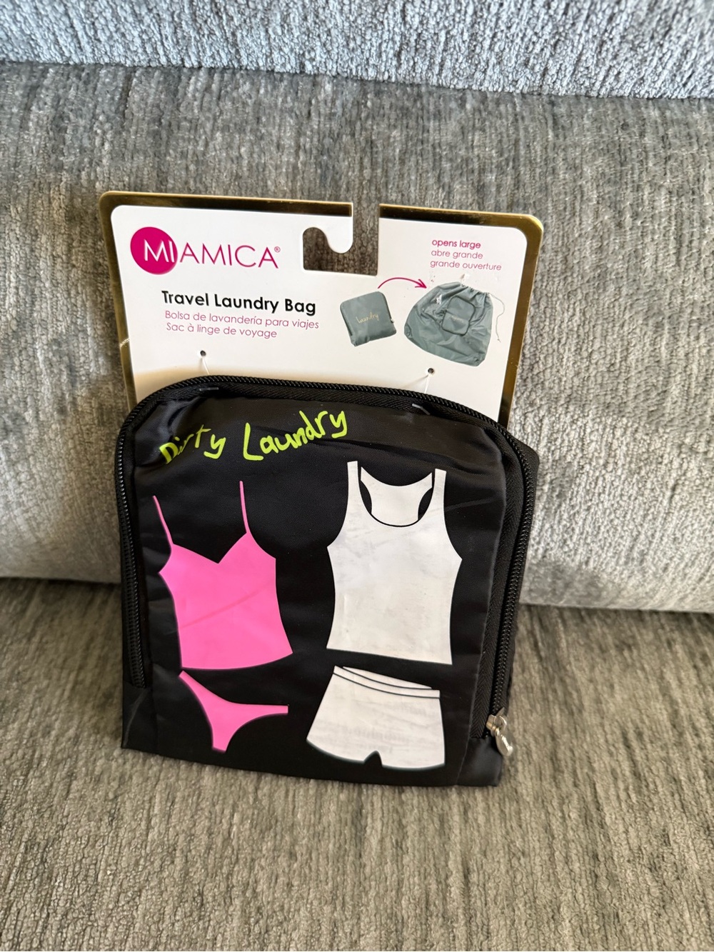 miami Black Travel Laundry Bag with Pink & White Garment Print